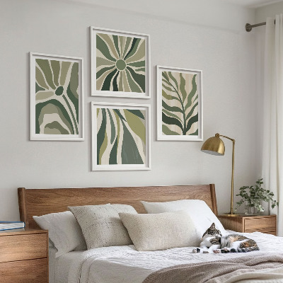 Tavelvägg ovanför soffa Målade löv med grönt