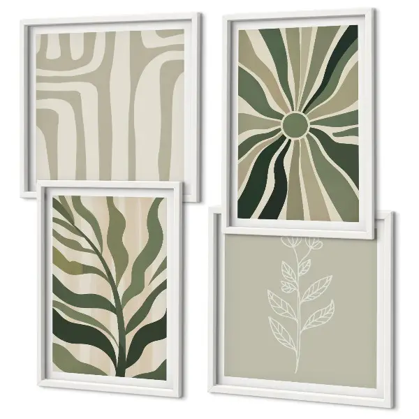 Växtmönster grön minimalism set om 4 tavlor