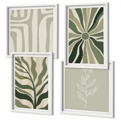 Växtmönster grön minimalism set om 4 tavlor