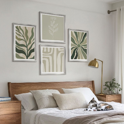 Set om 4 tavlor Växtmönster grön minimalism