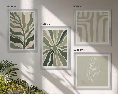 Växtmönster grön minimalism set om 4 tavlor