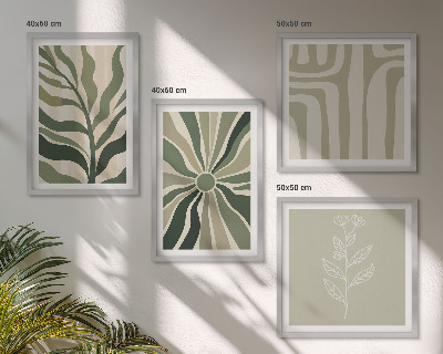 Set om 4 tavlor Växtmönster grön minimalism