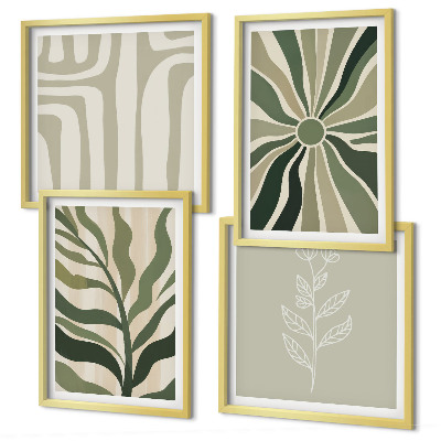 Set om 4 tavlor Växtmönster grön minimalism