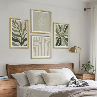 Växtmönster grön minimalism set om 4 tavlor