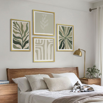 Set om 4 tavlor Växtmönster grön minimalism