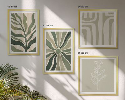 Set om 4 tavlor Växtmönster grön minimalism
