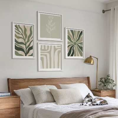 Set om 4 tavlor Växtmönster grön minimalism