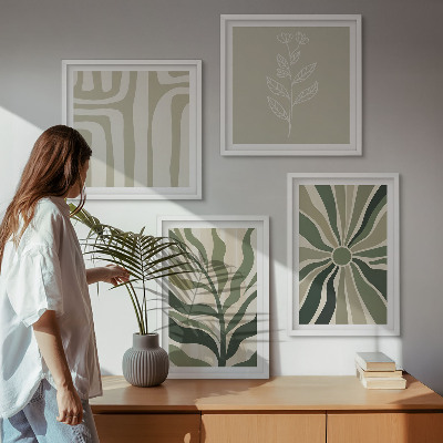 Set om 4 tavlor Växtmönster grön minimalism