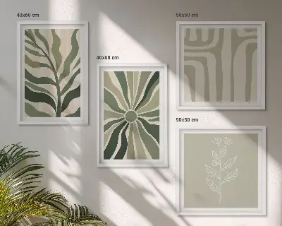 Växtmönster grön minimalism set om 4 tavlor