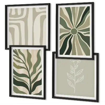 Växtmönster grön minimalism set om 4 tavlor