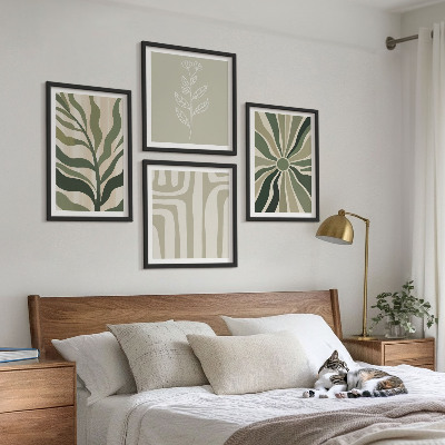 Set om 4 tavlor Växtmönster grön minimalism