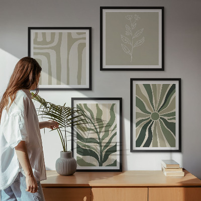 Set om 4 tavlor Växtmönster grön minimalism