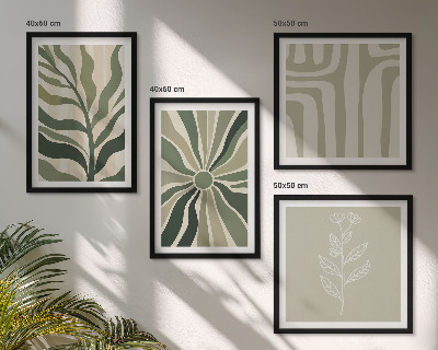 Set om 4 tavlor Växtmönster grön minimalism