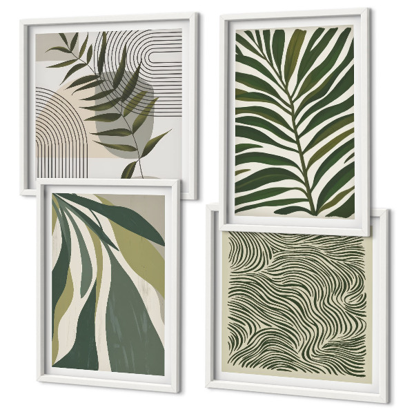 Set om 4 tavlor Lövvågor pastell illustrationer