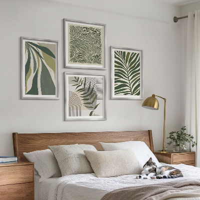 Set om 4 tavlor Lövvågor pastell illustrationer