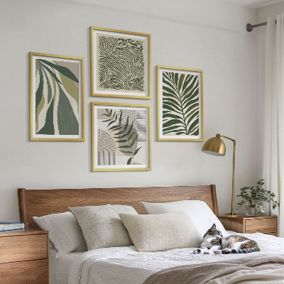 Set om 4 tavlor Lövvågor pastell illustrationer