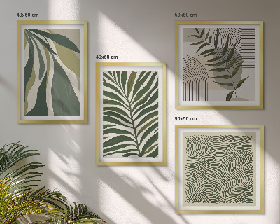 Set om 4 tavlor Lövvågor pastell illustrationer