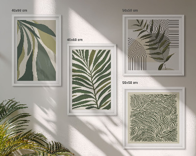 Set om 4 tavlor Lövvågor pastell illustrationer