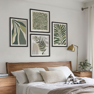 Set om 4 tavlor Lövvågor pastell illustrationer