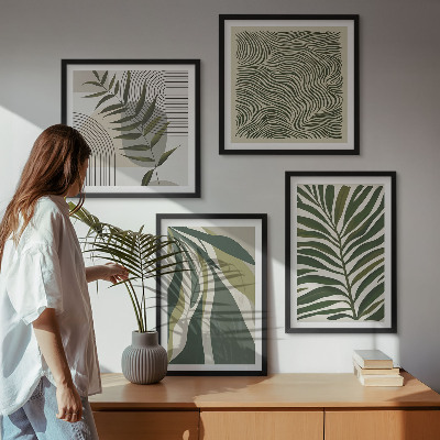 Set om 4 tavlor Lövvågor pastell illustrationer
