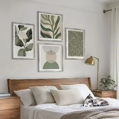 Abstrakta tavlor med geometriska löv set om 4 stycken