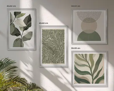 Abstrakta tavlor med geometriska löv set om 4 stycken