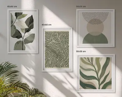 Abstrakta tavlor med geometriska löv set om 4 stycken