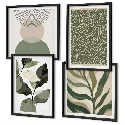 Abstrakta tavlor med geometriska löv set om 4 stycken