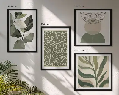 Abstrakta tavlor med geometriska löv set om 4 stycken