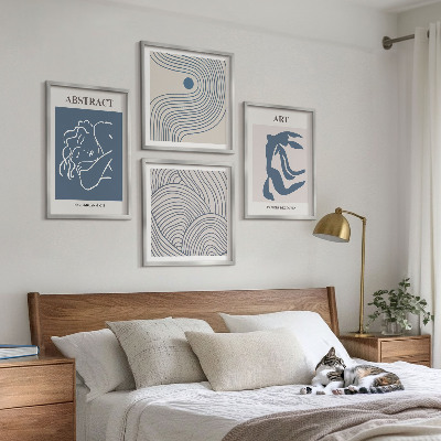 Tavelvägg med 4 tavlor Abstrakta linjer och vågor poster