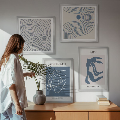 Tavelvägg med 4 tavlor Abstrakta linjer och vågor poster