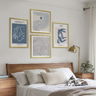 Tavelvägg med 4 tavlor Abstrakta linjer och vågor poster