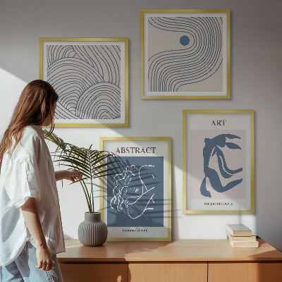 Tavelvägg med 4 tavlor Abstrakta linjer och vågor poster