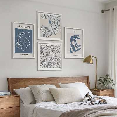 Tavelvägg med 4 tavlor Abstrakta linjer och vågor poster