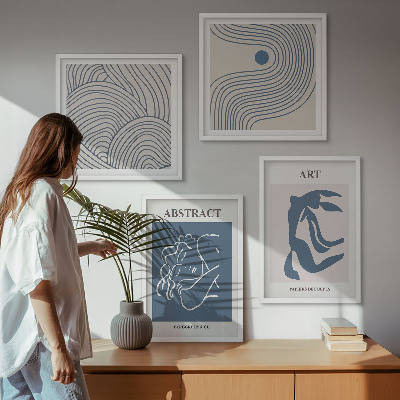 Tavelvägg med 4 tavlor Abstrakta linjer och vågor poster