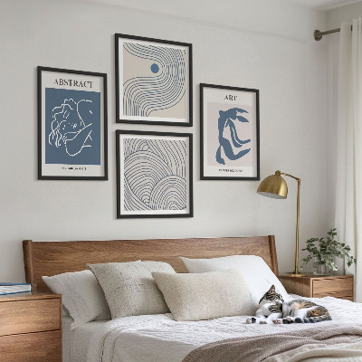 Tavelvägg med 4 tavlor Abstrakta linjer och vågor poster