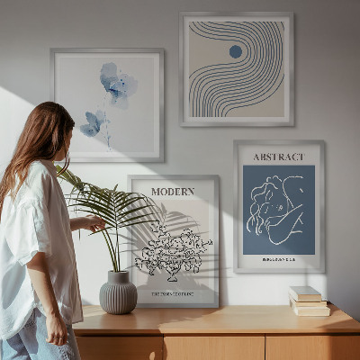 Tavelvägg ovanför soffa Blommor linjer abstrakta posters
