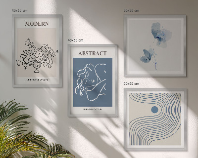 Tavelvägg ovanför soffa Blommor linjer abstrakta posters