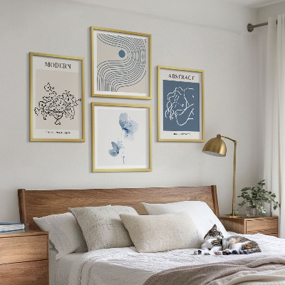 Tavelvägg ovanför soffa Blommor linjer abstrakta posters