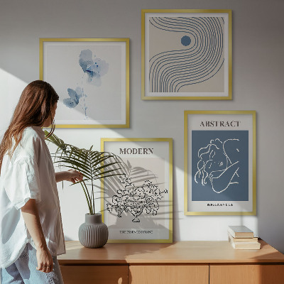 Tavelvägg ovanför soffa Blommor linjer abstrakta posters