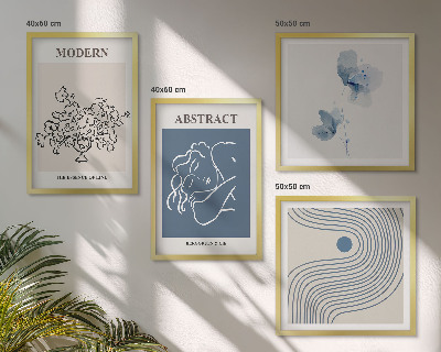 Tavelvägg ovanför soffa Blommor linjer abstrakta posters