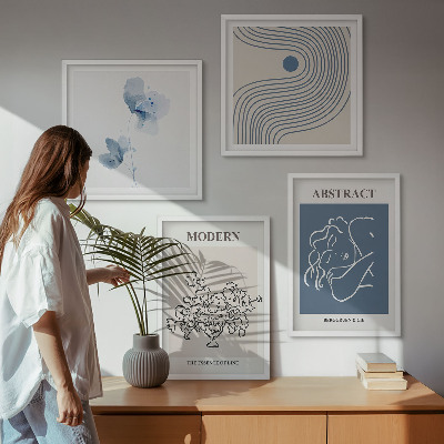Tavelvägg ovanför soffa Blommor linjer abstrakta posters