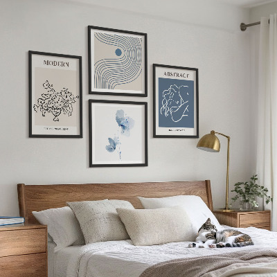 Tavelvägg ovanför soffa Blommor linjer abstrakta posters
