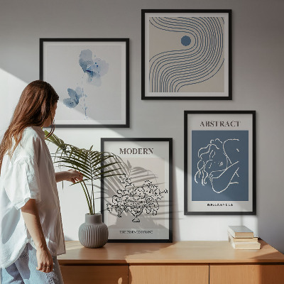 Tavelvägg ovanför soffa Blommor linjer abstrakta posters
