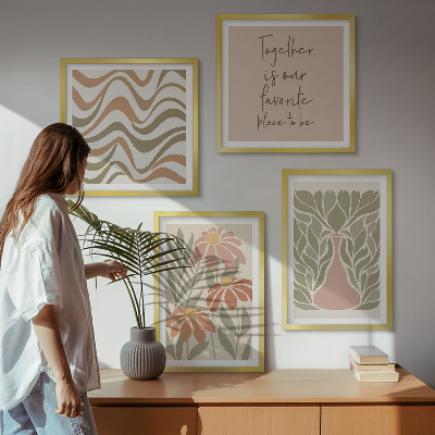 Tavelvägg ovanför soffa Pastell abstrakta blommor