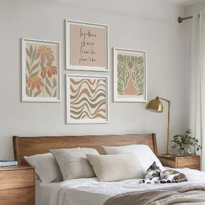 Abstrakta blommor i pastell tavla för tavelvägg ovanför soffa