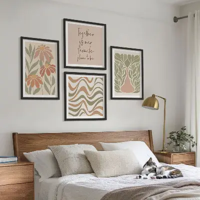 Abstrakta blommor i pastell tavla för tavelvägg ovanför soffa