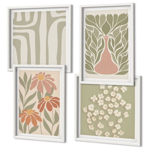 Set om 4 tavlor Blommig minimalistisk boho
