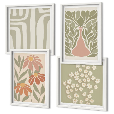 Set om 4 tavlor Blommig minimalistisk boho