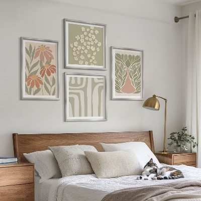 Set om 4 tavlor Blommig minimalistisk boho